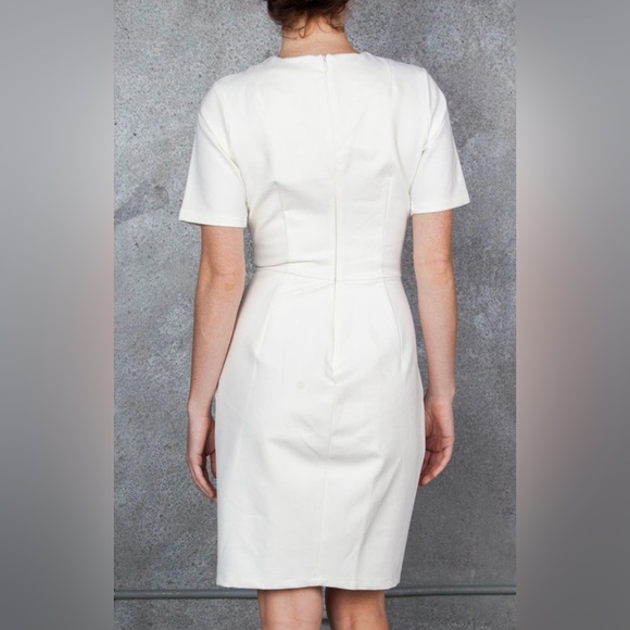Obakki Short Sleeve Structured Sheath Dress w Front Slash Pockets in Camel - Picture 8 of 9